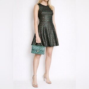 Dolce & Gabbana Turquoise & Gold Metallic Jacquard Mini Dress | IT 40